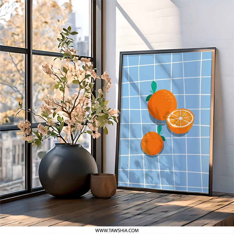 Orange Wall Art, Fruit Illustration, Kitchen Decor, Modern Art Print, Citrus Artwork, Graphic Design Poster, Foodie Gift Idea - Tawshia