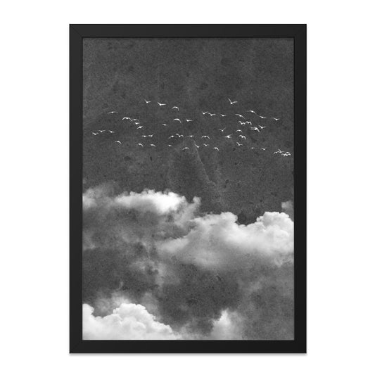 Birds Flying Wall Art, Cloudy Sky Print, Black and White Photo, Nature Wall Decor, Minimalist Wall Hanging - Tawshia