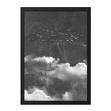 Birds Flying Wall Art, Cloudy Sky Print, Black and White Photo, Nature Wall Decor, Minimalist Wall Hanging - Tawshia