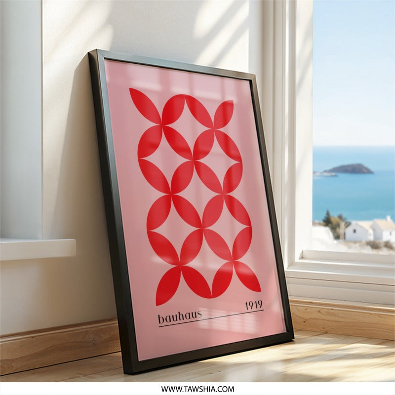 Bauhaus Wall Art Print, 1919 Geometric Poster, Red Flower Pattern, Minimalist Modern Art, Home Decor, Office Gift, Wall Decor - Tawshia