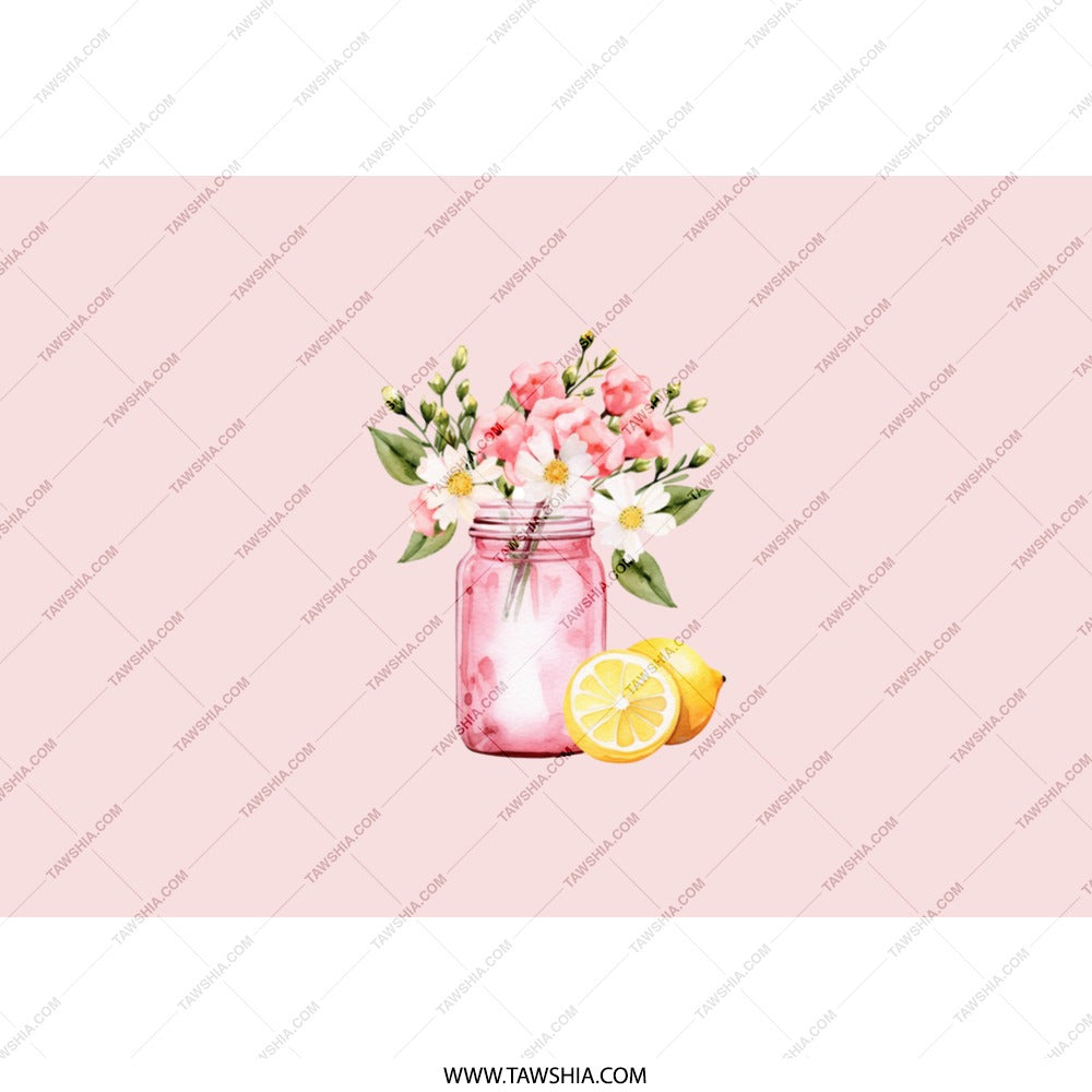 Floral Mason Jar Tumbler, Lemon Tumbler, Pink Watercolor Flower Tumbler, Cute Travel Tumbler, Gift For Her, Summer Tumbler, Beverage Tumbler - Tawshia