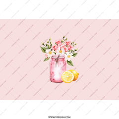 Floral Mason Jar Tumbler, Lemon Tumbler, Pink Watercolor Flower Tumbler, Cute Travel Tumbler, Gift For Her, Summer Tumbler, Beverage Tumbler - Tawshia