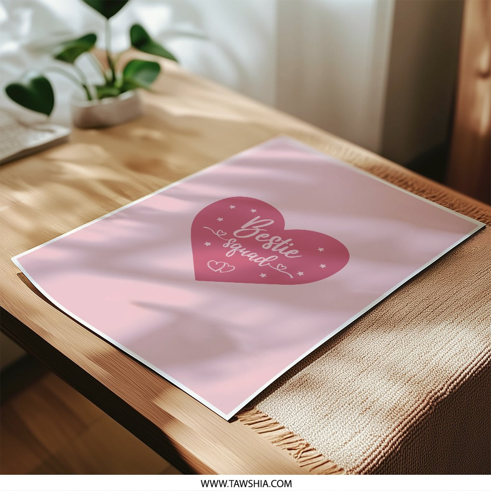 Bestie Squad Print, Pink Heart Art, Friendship Photo, Best Friend Decor, Cute Wall Art, Photographic Prints, Gift for Bestie - Tawshia