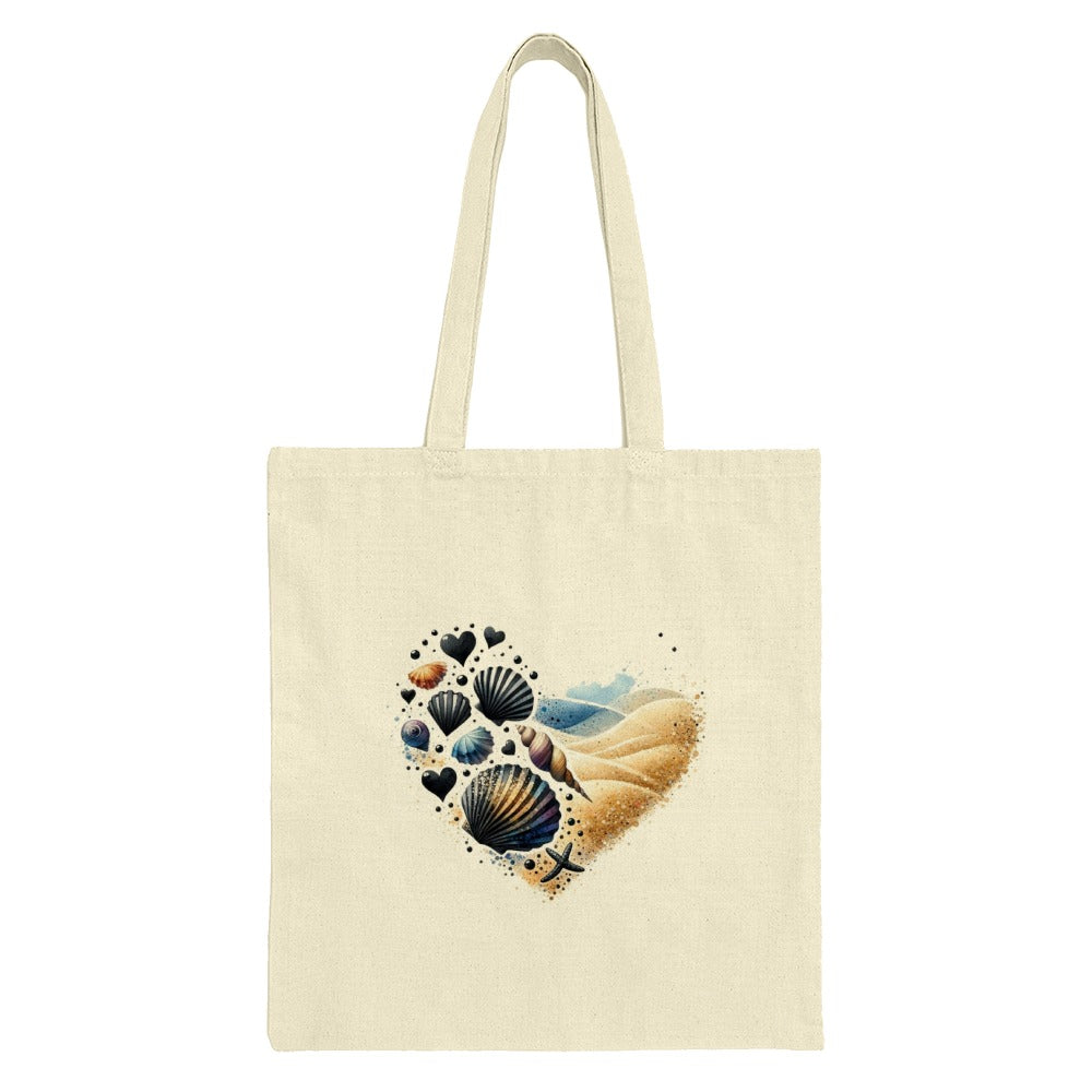 Seashell Heart Tote Bag, Beach Lover Gift, Ocean Theme Bag, Coastal Art Tote, Unique Heart Design, Nautical Tote, Stylish Beach Bag - Tawshia
