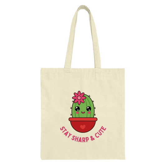 Cute Cactus Tote Bag, Stay Sharp Tote, Gift for Her, Kawaii Tote Bag, Plant Lover Tote, Funny Tote, Aesthetic Tote, Trendy Tote - Tawshia