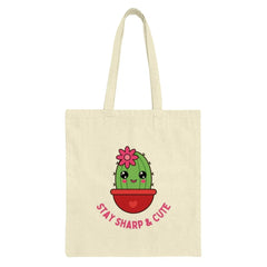 Cute Cactus Tote Bag, Stay Sharp Tote, Gift for Her, Kawaii Tote Bag, Plant Lover Tote, Funny Tote, Aesthetic Tote, Trendy Tote - Tawshia