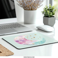 Watercolor Moon Mouse Pad, Crescent Moon Desk Decor, Celestial Mousepad, Moon and Stars Office Gift, Pastel Mousepad, Galaxy Mouse Mat - Tawshia