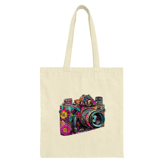 Floral Camera Tote Bag, Photographer Gift, Colorful Camera Design, Artsy Tote Bag, Unique Gift Idea - Tawshia