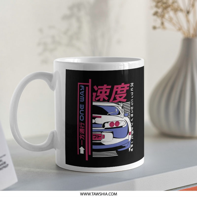 Racing Style White Mug with Retro Car Design product