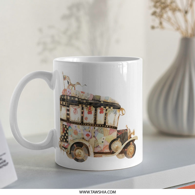 Retro Bus Mug, Double Decker, Vintage Car, Whimsical Design, Coffee Cup, Tea Mug, Unique Gift, Novelty Mug, Gift for Him, Gift for Her - Tawshia