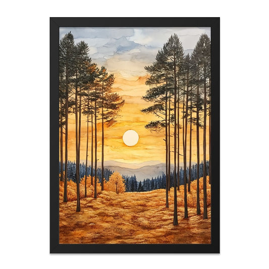 Watercolor Sunset Wall Art, Forest Scenery Print, Landscape Painting, Nature Home Decor, Tree Artwork, Golden Hour Art - Tawshia