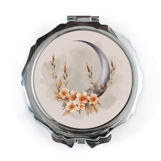 Floral Crescent Moon Mirror, Compact Mirror for Makeup, Aesthetic Mirror, Travel Mirror, Unique Gift Idea - Tawshia