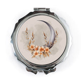 Floral Crescent Moon Mirror, Compact Mirror for Makeup, Aesthetic Mirror, Travel Mirror, Unique Gift Idea - Tawshia
