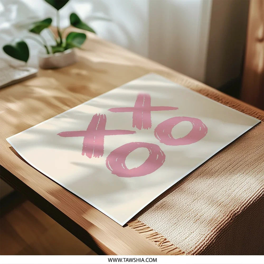 XO XO Photographic Print, Hugs and Kisses Art, Pink Wall Decor, Modern Art Print, Minimalist Print, Simple Art, Valentines Day Gift - Tawshia