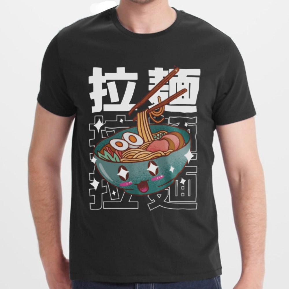 Cartoon Noodle Bowl Design Custom Black Shirt product