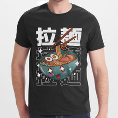 Cartoon Noodle Bowl Design Custom Black Shirt product