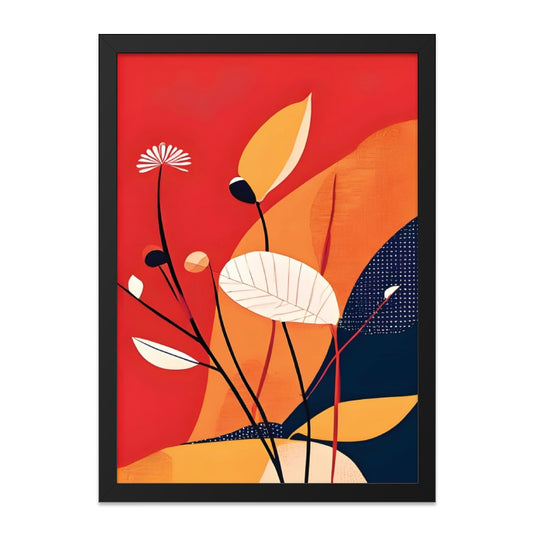Abstract Floral Wall Art, Modern Botanical Print, Contemporary Flower Artwork, Red Orange Navy Art, Home Decor, Minimalist Wall Decor - Tawshia