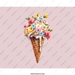 Floral Ice Cream Cone Mouse Pad, Cute Desk Accessory, Pastel Aesthetic, Trendy Computer Mat, Girl Gift, Whimsical Mousepad, Office Decor - Tawshia