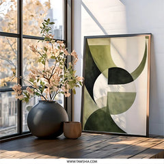 Abstract Geometric Wall Art, Modern Olive Green Print, Minimalist Home Decor, Contemporary Art Print, Unique Wall Decor - Tawshia