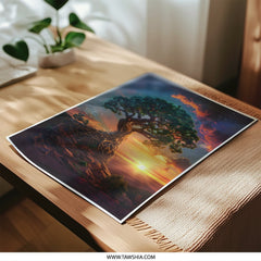 Bonsai Tree Art Photographic Print, Sunset Landscape Photo, Fantasy Tree Print, Nature Wall Decor, Dreamy Scene Photo Print, Colorful Sky - Tawshia