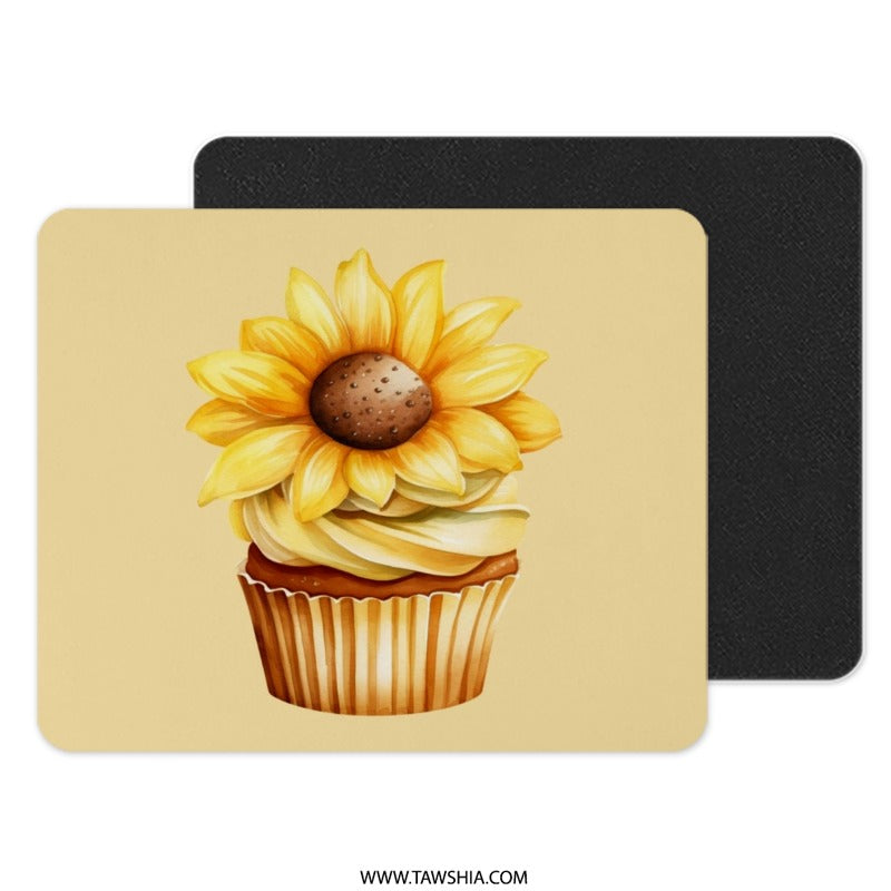 Sunflower Cupcake Mouse Pad, Floral Mousepad, Cute Desk Decor, Office Accessories, Gift for Her, Unique Work From Home, Flower Lover Gift - Tawshia