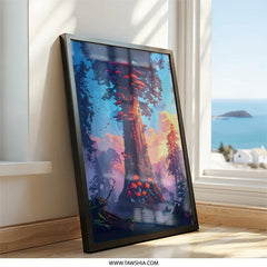 Enchanted Forest Wall Art, Mushroom Tree Print, Fantasy Landscape Decor, Whimsical Artwork, Unique Home Decor - Tawshia