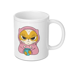 Grumpy Cat in Pink Hoodie Drinking Coffee Mug product type