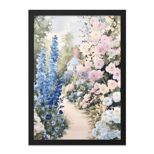 Floral Cottage Wall Art, Watercolor Garden Print, Flower Landscape Painting, Peaceful Home Decor, Cottagecore Art - Tawshia