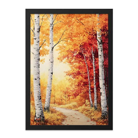 Autumn Birch Trees Wall Art, Fall Foliage Print, Forest Landscape Art, Nature Painting Decor, Vibrant Colors Artwork - Tawshia