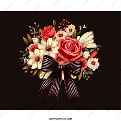 Floral Mouse Pad, Red Roses, Striped Bow, Decorative Computer Accessory, Elegant Desk Decor, Trendy Gift Idea - Tawshia
