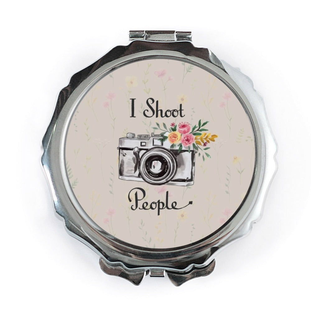 Camera Pocket Mirror, Photographer Gift, I Shoot People Makeup Mirror, Floral Design Compact Mirror, Photography Lover Present - Tawshia
