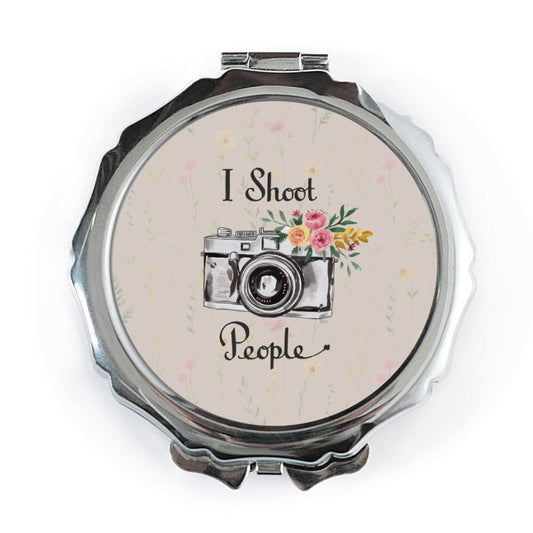 Camera Pocket Mirror, Photographer Gift, I Shoot People Makeup Mirror, Floral Design Compact Mirror, Photography Lover Present - Tawshia