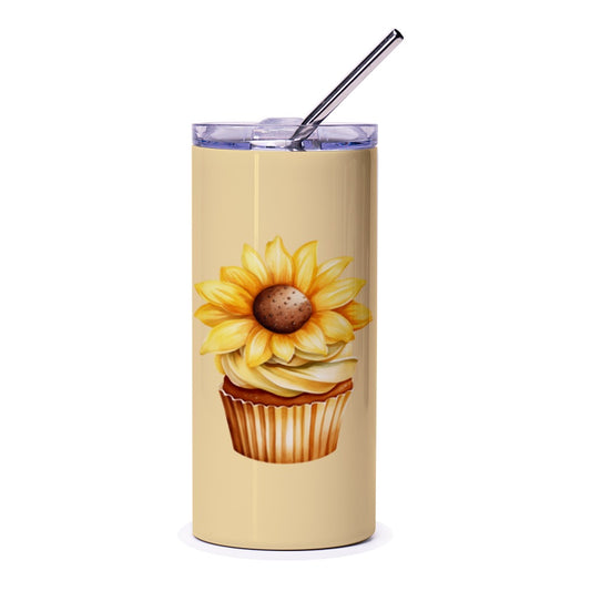 Sunflower Cupcake Tumbler, Floral Tumbler, Summer Tumbler, Gift for Baker, Cute Food Tumbler, Unique Gift, Cupcake Design Tumbler - Tawshia