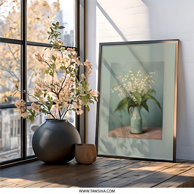 Lily of the Valley Wall Art, Floral Still Life Print, Delicate Flower Painting, Spring Home Decor, Botanical Art, Flower Wall Decor - Tawshia
