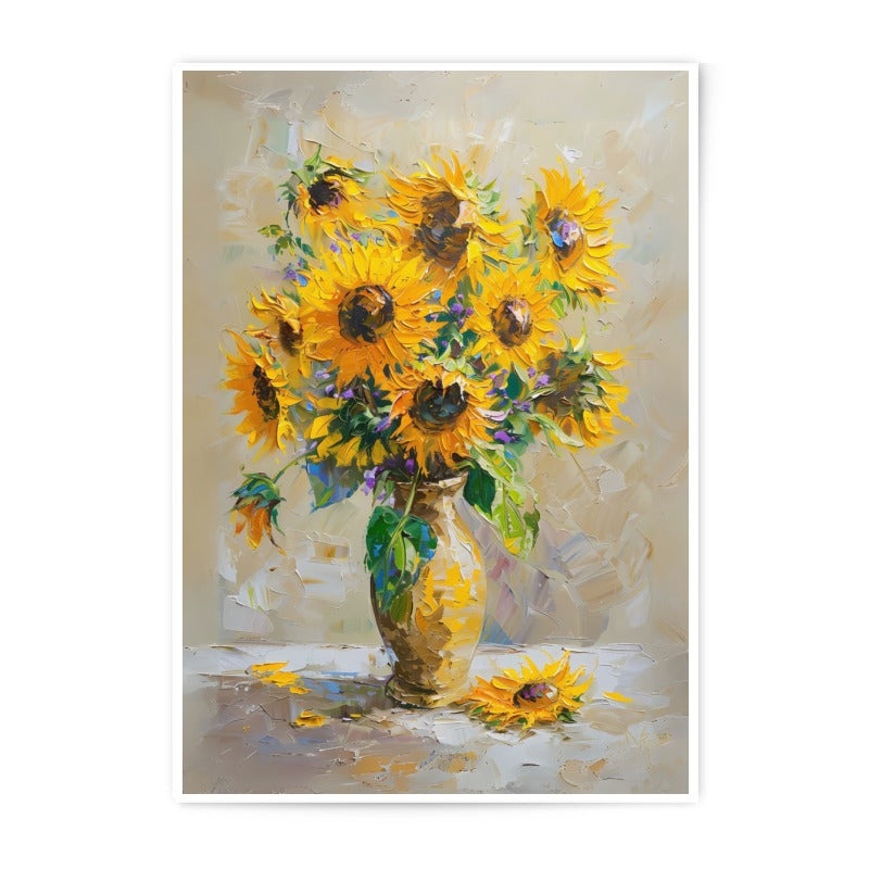 Sunflower Photographic Print, Flower Still Life Art, Impressionist Floral Home Decor, Yellow Blooms in Vase, Summer Art Print - Tawshia