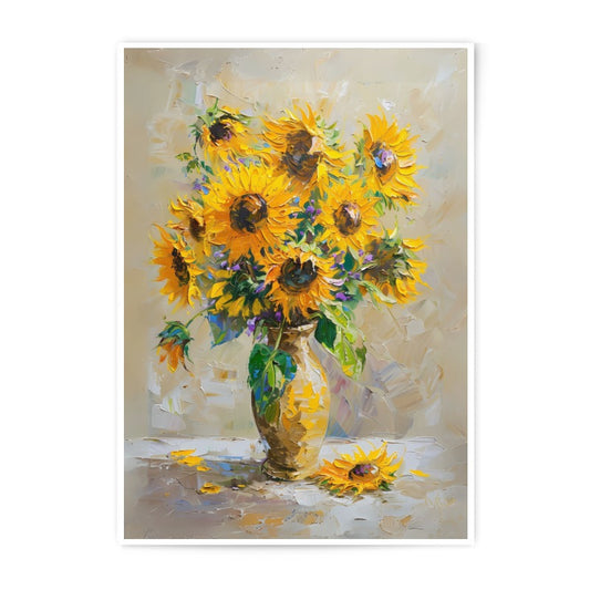 Sunflower Photographic Print, Flower Still Life Art, Impressionist Floral Home Decor, Yellow Blooms in Vase, Summer Art Print - Tawshia