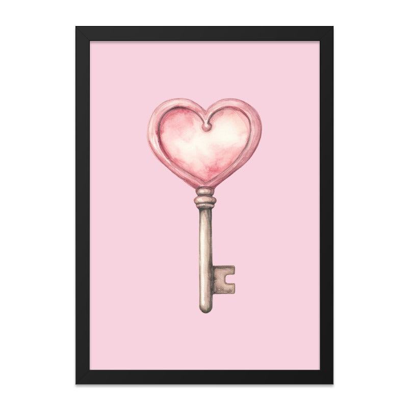 Heart Key Wall Art, Pink Room Decor, Love Key Illustration, Romantic Wall Decor, Cute Key Print, Valentine's Day Gift - Tawshia