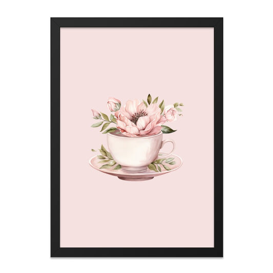 Tea Cup Wall Art, Floral Wall Decor, Flower Tea Cup Print, Pink Flowers, Watercolor Art, Kitchen Wall Art, Tea Lover Gift, Home Decor - Tawshia
