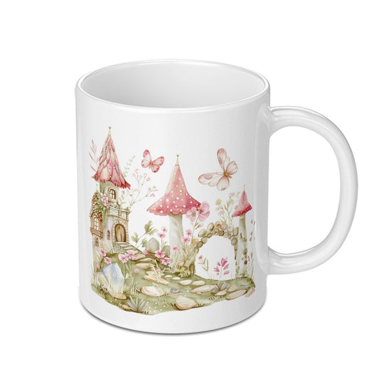 Fairy Tale Mushroom House Mug, Fantasy Castle Cottagecore Coffee Mug, Whimsical Butterfly Gift - Tawshia