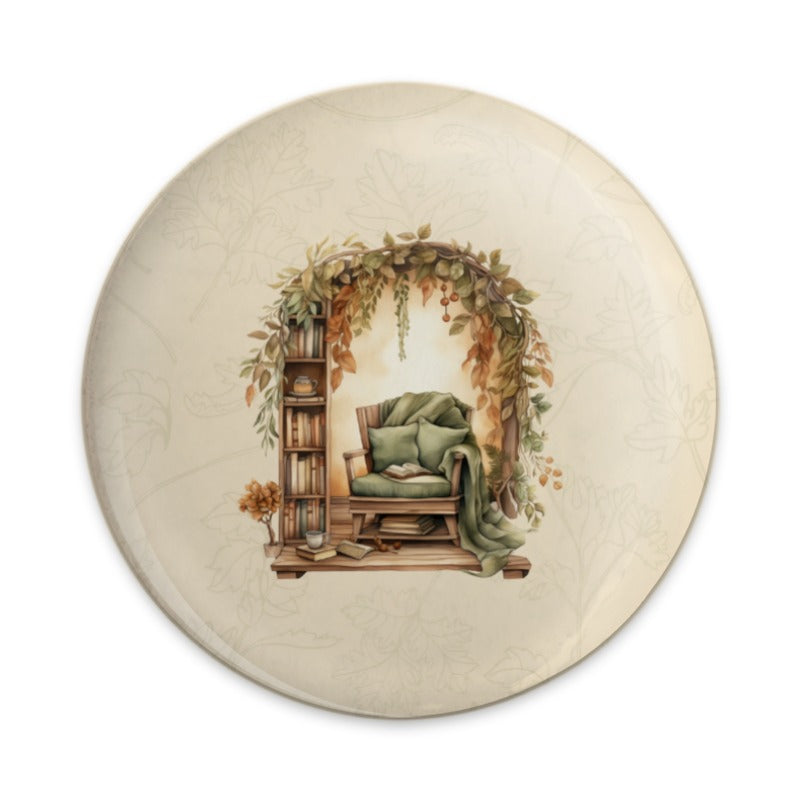 Cozy Reading Nook Pinback, Book Lover Gift, Bookworm Pin, Cozy Aesthetic Badge, Library Scene Button Pin, Fall Aesthetic Pinback Button - Tawshia