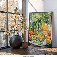 Citrus Still Life Wall Art, Fruit Beverage Print, Modern Kitchen Decor, Refreshing Drink Artwork, Summer Vibes Painting (136) - Tawshia