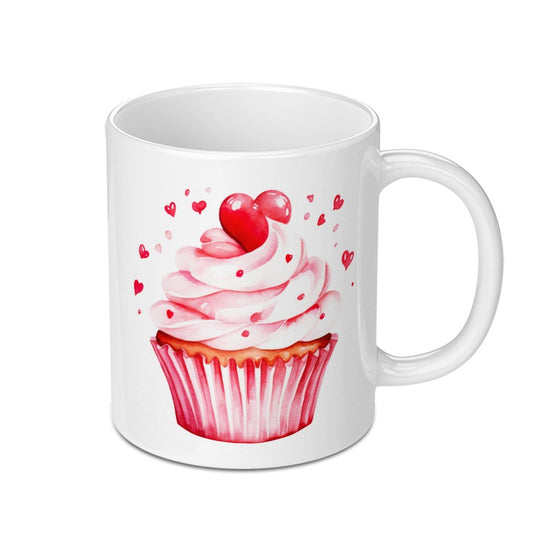Cupcake Mug, Watercolor Design, Heart Decor, Sweet Treat, Valentines Day Gift, Coffee Lover Gift, Unique Mug, Novelty Gift, Dessert Mug - Tawshia