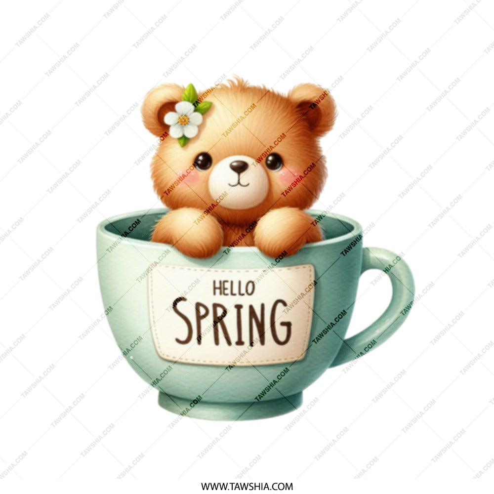 Spring Teddy Bear Tote Bag, Cute Animal Canvas Bag, Whimsical Floral Design, Gift for Bear Lovers, Unique Shopping Bag - Tawshia