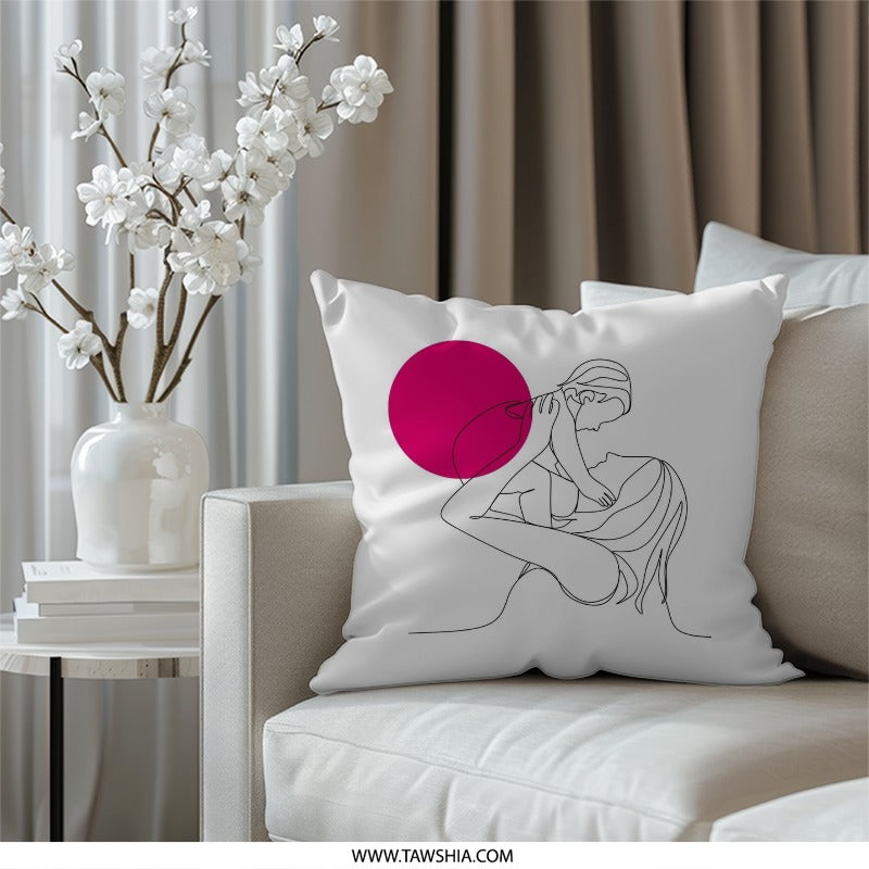 Mother and Child Pillow, Minimalist Line Art Pillow, Modern Home Decor, Abstract Pink Circle Design Throw Pillow, Mother's Day Gift - Tawshia