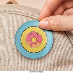 Cute Donut Pinback Button, Kawaii Food Button, Pink Glaze Donut, Sweet Treat Badge, Funny Donut Pin, Snack Lover Gift, Dessert Button - Tawshia