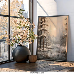 Winter Forest Wall Art, Snowy Landscape Print, Pine Trees Painting, Nature Home Decor, Winter Season Artwork, Calm Serene Scenery - Tawshia