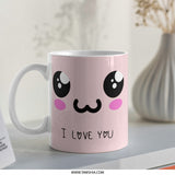Cute Kawaii Mug, I Love You Mug, Anime Style Mug, Gift For Her, Valentine Gift, Anniversary Gift, Cartoon Face Mug, Pink Mug, Coffee Mug - Tawshia