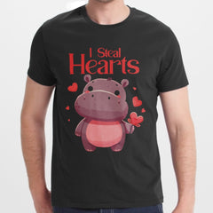 I Steal Hearts Hippo Design Black T-shirt product