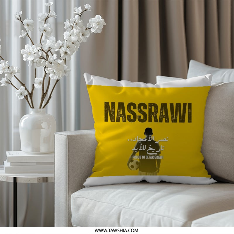 Nassrawi Pillow, Football Fan Decor, Soccer Supporter Cushion, Sports Lover Gift, Arabic Text, Personalized Pillow, Custom Design - Tawshia