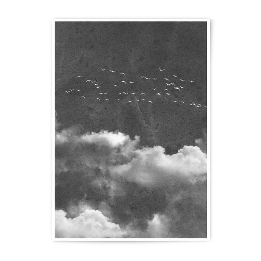 Birds in Flight Photographic Print, Black and White Sky Photography, Cloudscape Art, Nature Wall Decor, Modern Art Print (137) - Tawshia